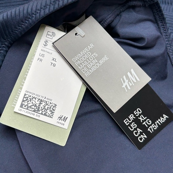 H&M Navy Blue One Piece High Leg Ribbed Swimsuit Size XL NWT - Picture 4 of 5